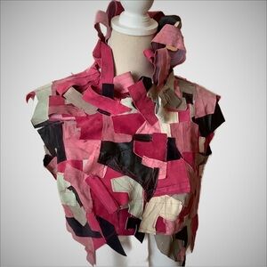 LOVEMATTERS Designer Deconstructed Pink Suede Patchwork Vest